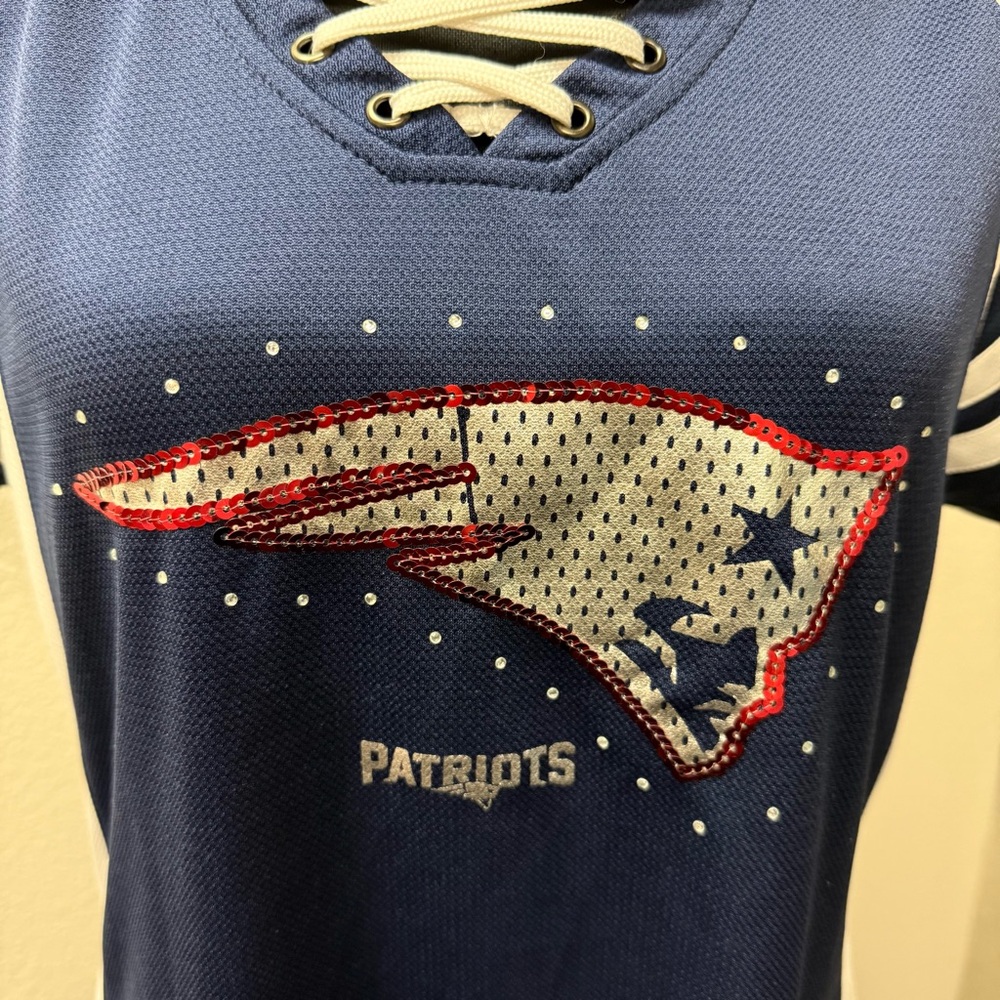 Majestic Patriots Navy White Lace Up NFL Fan Jersey Top Large - Picture 3 of 9
